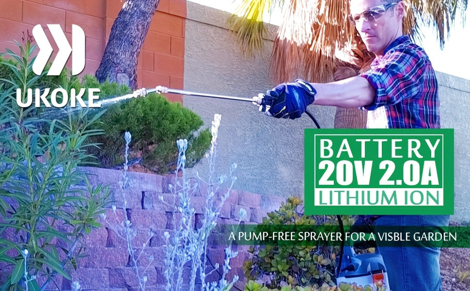 UGS02 Cordless Electric Power Garden Sprayer, 1 Gallon Tank Portable Handhel, 45 psi & 0.132 GPM (500ml per min) Grey & White 20V 2A Battery & Charger Included