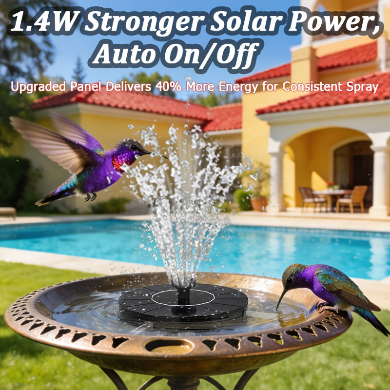 1.4W Solar Bird Bath Fountain Pump, Solar Powered Water Pump with 7 Nozzles, Suitable for Gardens, Ponds, Swimming Pools, Fish Tanks, And Aquariums