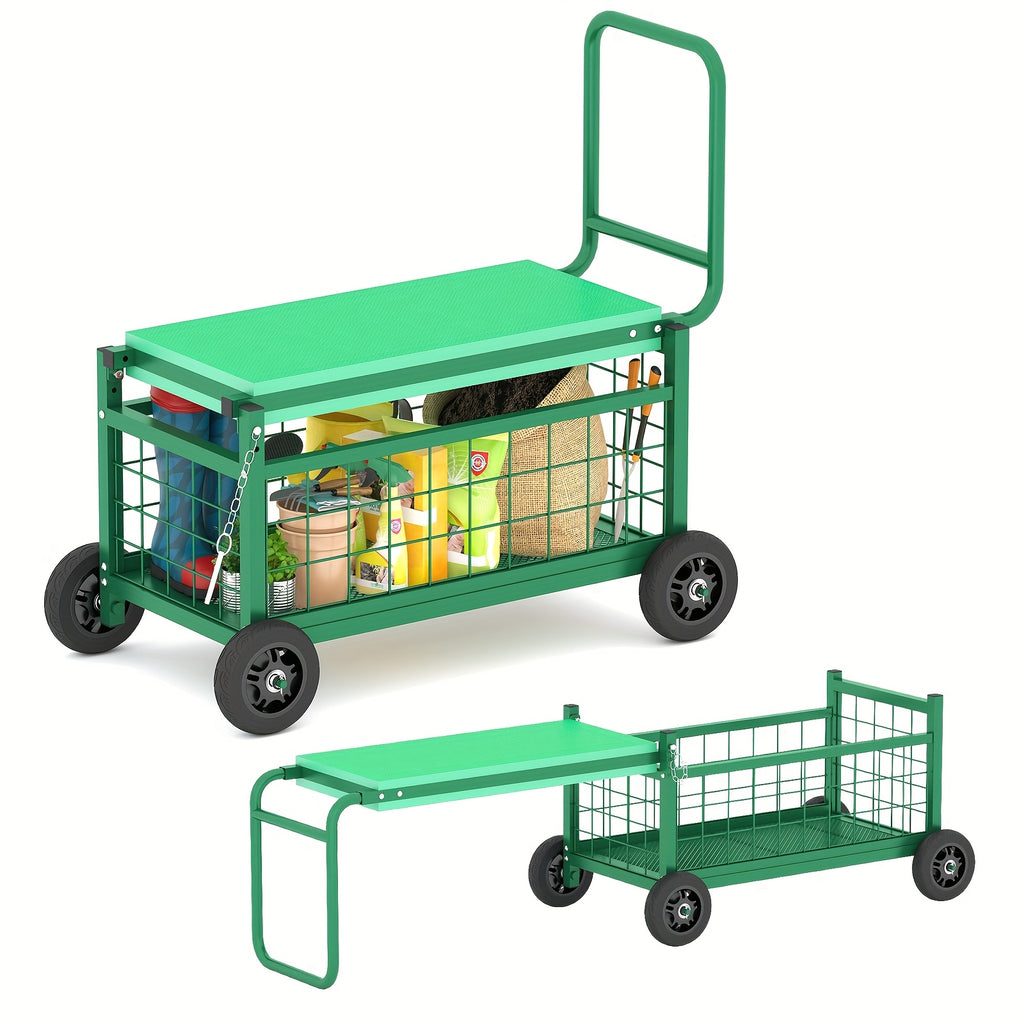 Wheeled Garden Work Seat Cart, Upgraded Heavy-Duty Gardening Cart with Seat, Two-Sitting Positions Garden Cart, Gardening Tool Storage, Ergonomic Design, No Electricity Needed, Suitable for Gardening Workers and Enthusiasts, Middle-Aged and Elderly, Men,