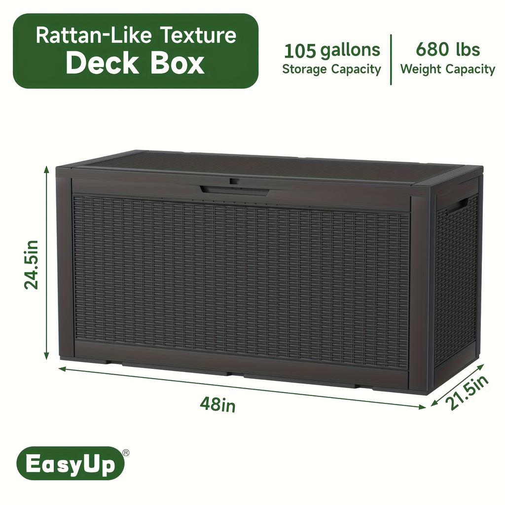 105 Gallon Waterproof Large Resin Deck Box Indoor Outdoor Lockable Storage Container for Patio Furniture Cushions Garden Tools, Box, Cabinet, Rack for Outdoor Storage, Pool Additions, Perfect Holiday Gift for Halloween, Christmas, Thanksgiving, Box