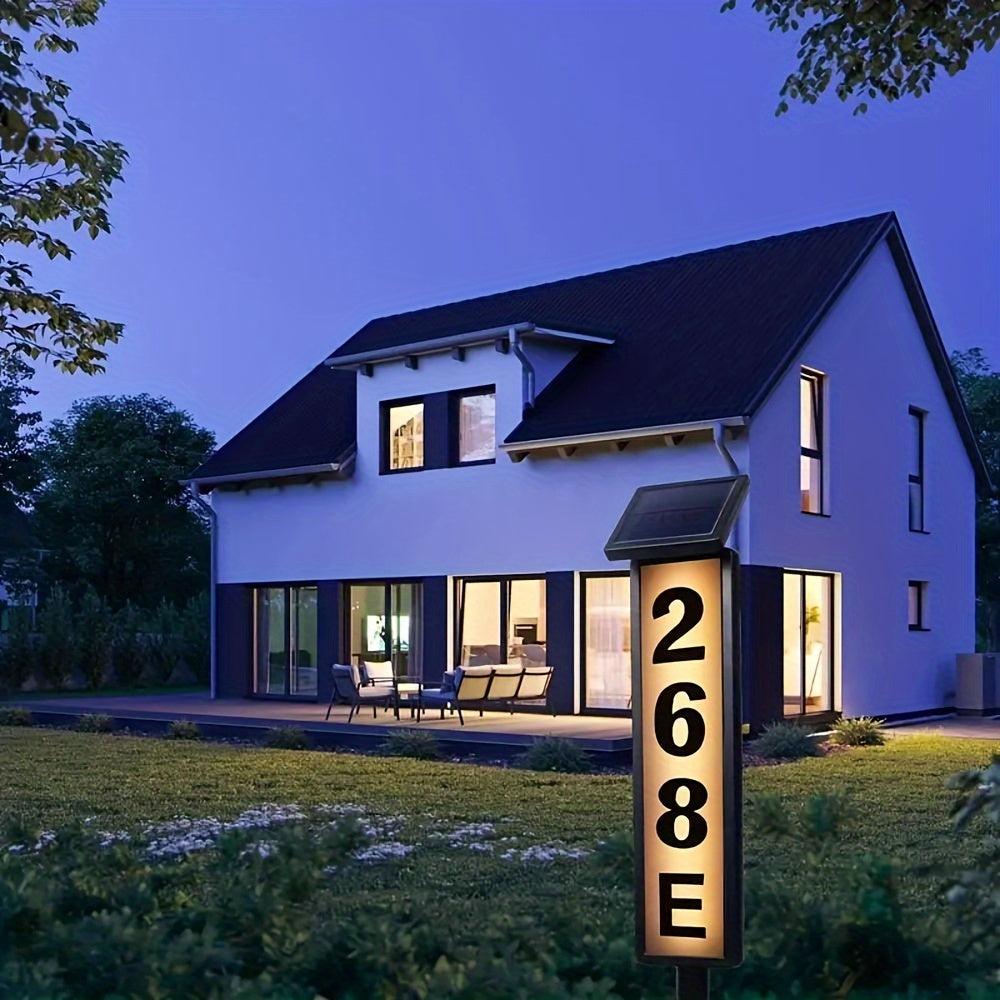 Solar Pillar Sign Light with Address Glow, LED Doorplate Light, Featuring Faster-Charging Upgraded Battery, Switchable White/Warm Light, No Wiring Needed, Auto-On at Night, IP44, Suitable for Homes, Businesses, Factories, Etc