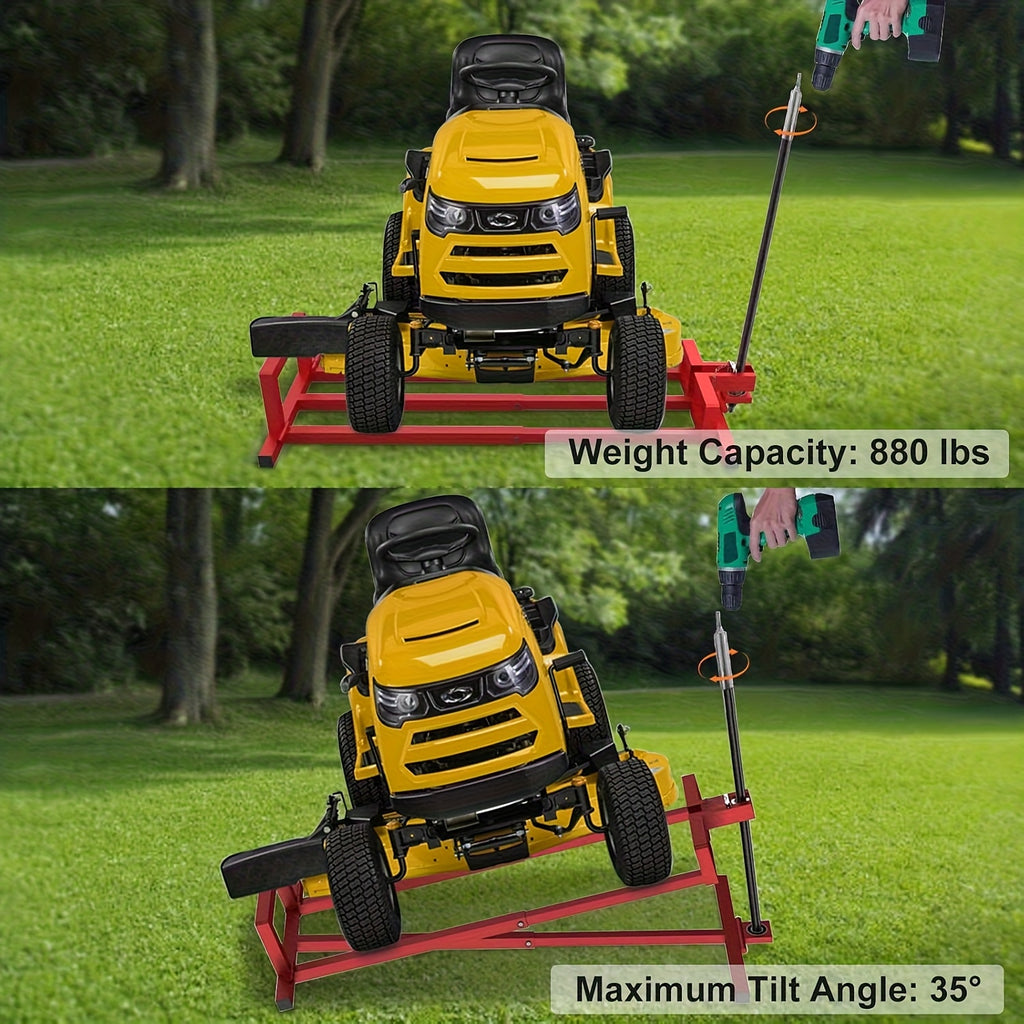 Lawn Mower Lift Jack, 880 Lbs Capacity Telescopic Maintenance Jack with Manual Handle And Power Tool Extension Handle, Adjustable Height - Lawn Mower Lift Table for Garden Tractors/Riding Lawn Mower
