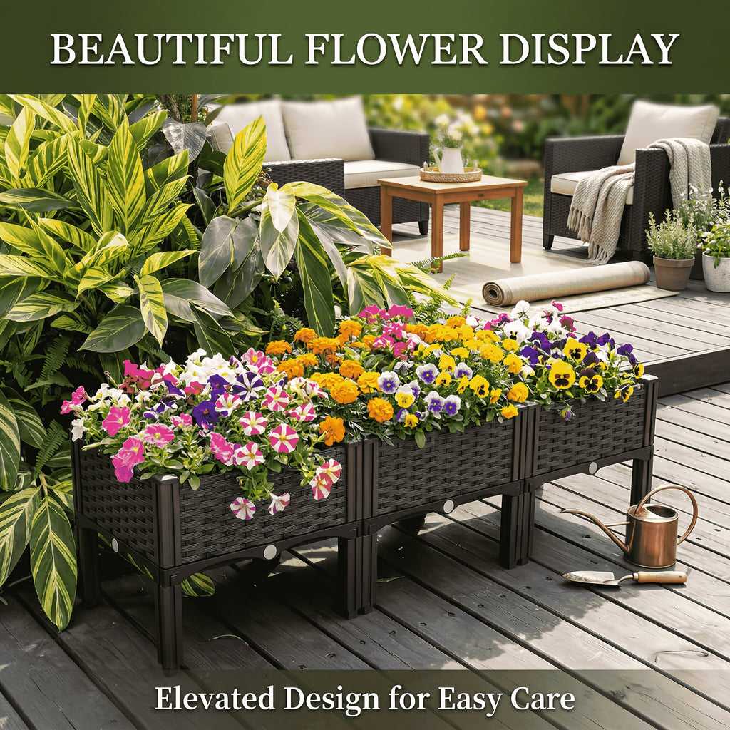 Raised Garden Bed, Square Raised Vegetable Planter with Drainage System, Suitable for All Weather, Balcony Planting Box Pot Garden, Lawn, Flowerpot, Pastoral Tools And Lawn Care Balcony Vegetable Planting Box Tree Box Flower Pots Gardening