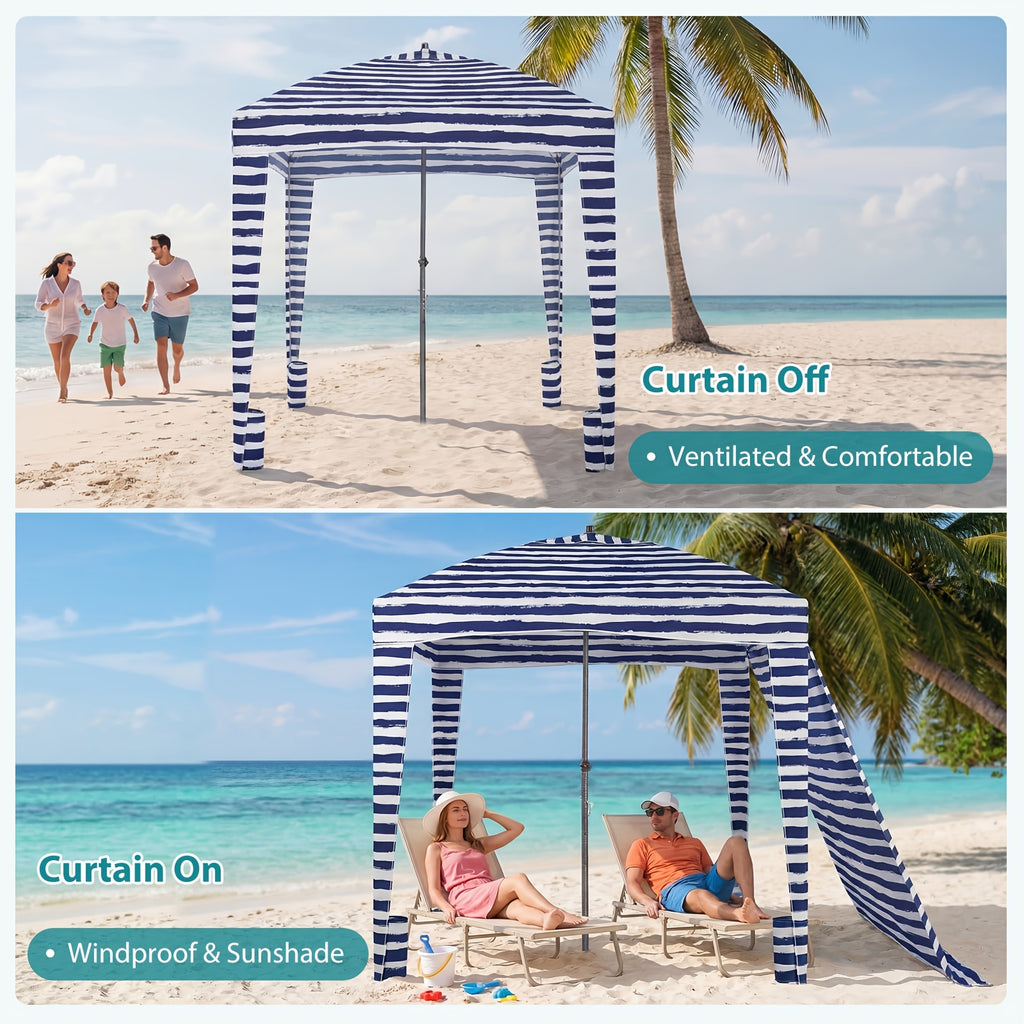Portable Beach Cabana Shelter Canopy, UPF 50+ Sand Pocket Sun Shade with Carry Bag, Easy Setup Outdoor Beach Tent with Vent Top, for Family & Friends