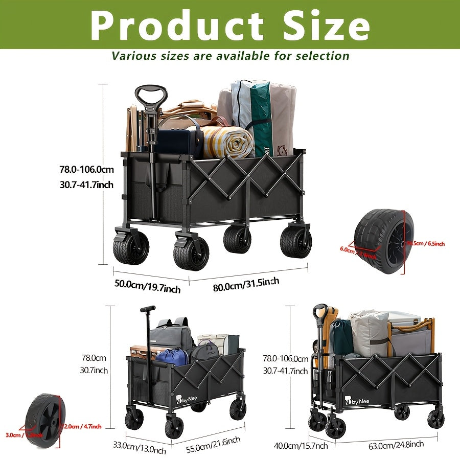 380/520/780-Pound Capacity Heavy-Duty All-Terrain Folding Cart - Stainless Steel Frame And 600D Oxford Fabric, Foldable Multi-Functional Truck, Suitable for Camping, Gardening, Beach, Shopping, with Sturdy Handle Design And Durable Wheel Design