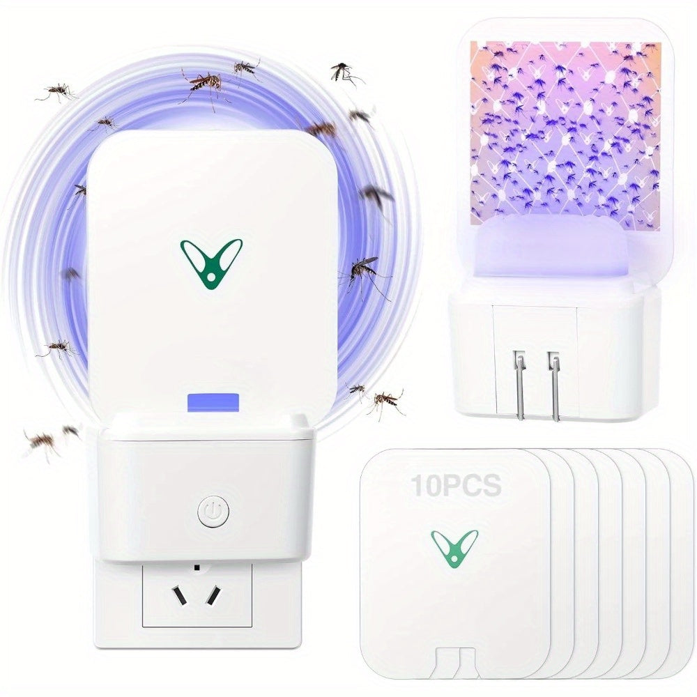 10/20pcs Smart 360° Insect Trap Plug-In with Sticky Glue Boards-Indoor Bug Zapper for Kitchen/Bedroom, Electric Fly Catcher with 10 Replaceable Pads, Portable Pest Control Solution