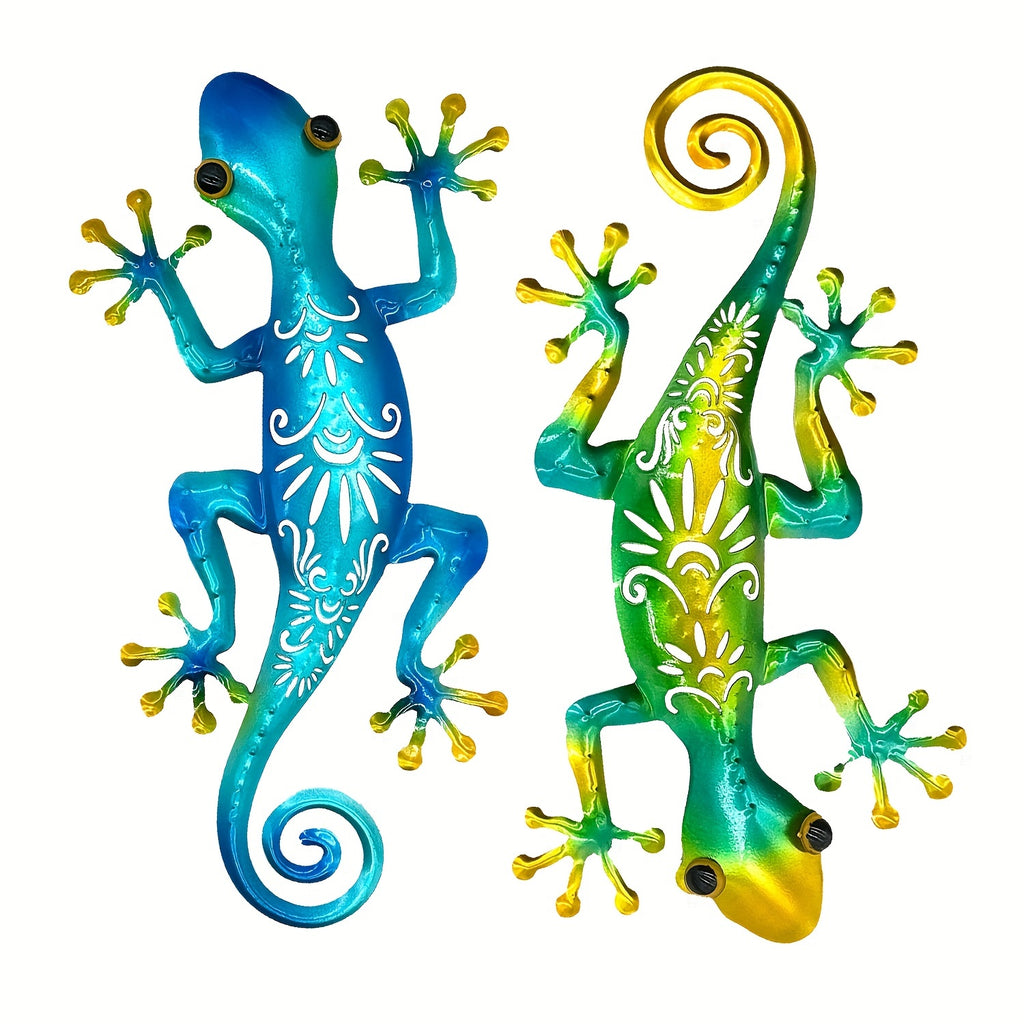 SALLING Handcrafted Metal Gecko Wall Decor, Vibrant Hollow-Out Lizard Design, No Electricity Needed, Artistic Home/Garden/Porch Accent, Porch Decoration|Vibrant Wall Art|Handcrafted Metal Art, Gecko Deco