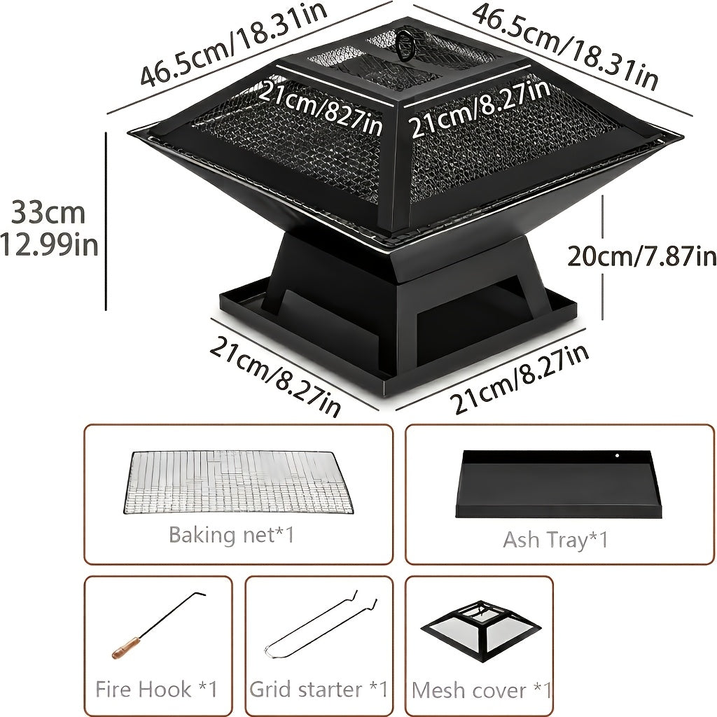 18.5 Inch Outdoor Fire Pit Charcoal BBQ Grill with Fire Poker & Spark Screen Cover, Portable Wood Burning Heating Grill for Bonfire, Camping, Backyard Party & Family Gathering, Father's Day Gift for Dad, BBQ Gifts for Men