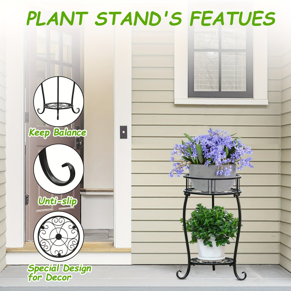 Potted Plant Stand 2 Tier Metal Flower Pot Stand Anti-Rust Heavy Duty Plant Holder Shelf for Home Indoor Outdoor (Patent Number: D966732)