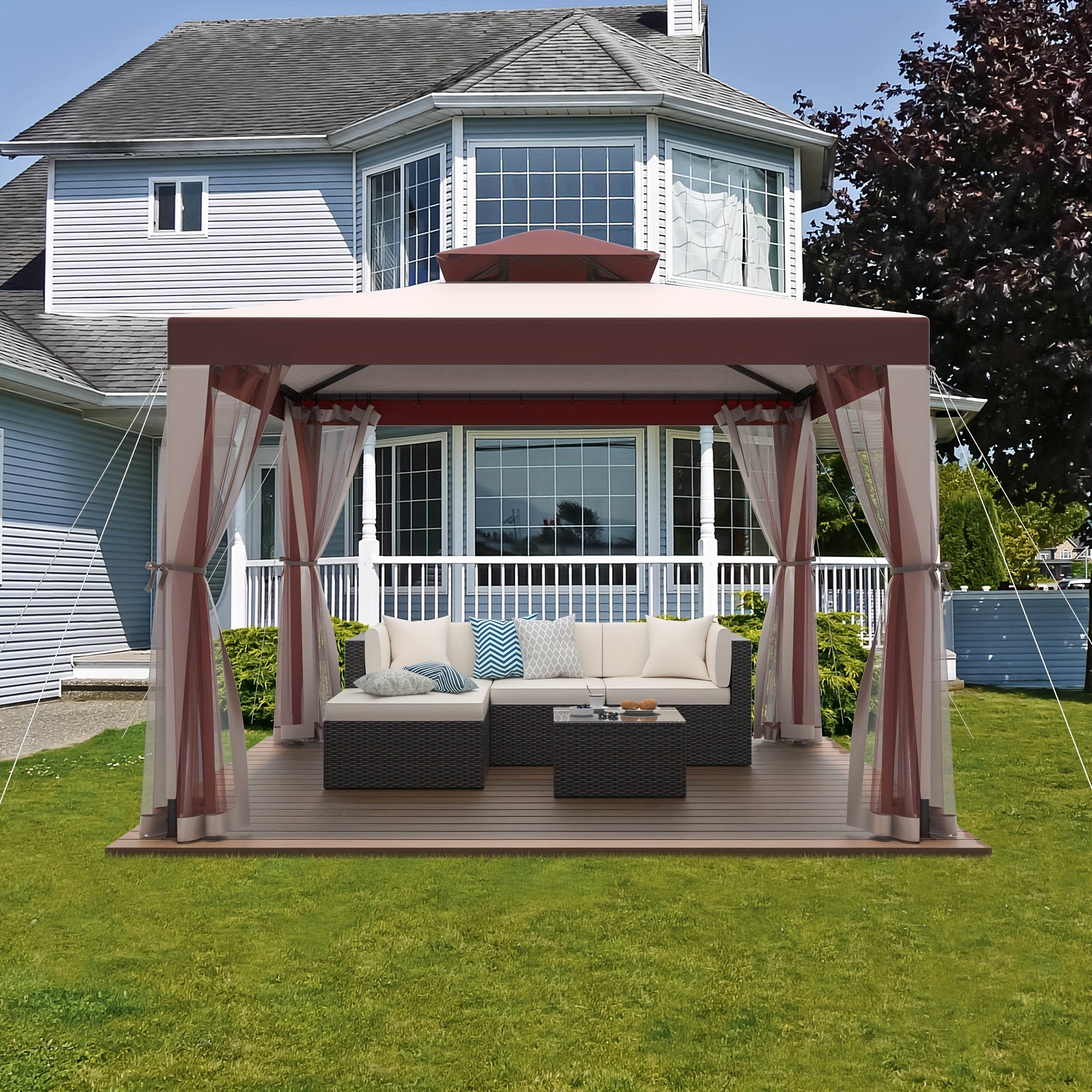 Patio Gazebo Tent Outdoor Canopy Shelter 10'x10' with Mosquito Netting with 100 Square Feet of Shade for Garden, Backyard Deck and Lawns, Party Canopy Gazebo Tent