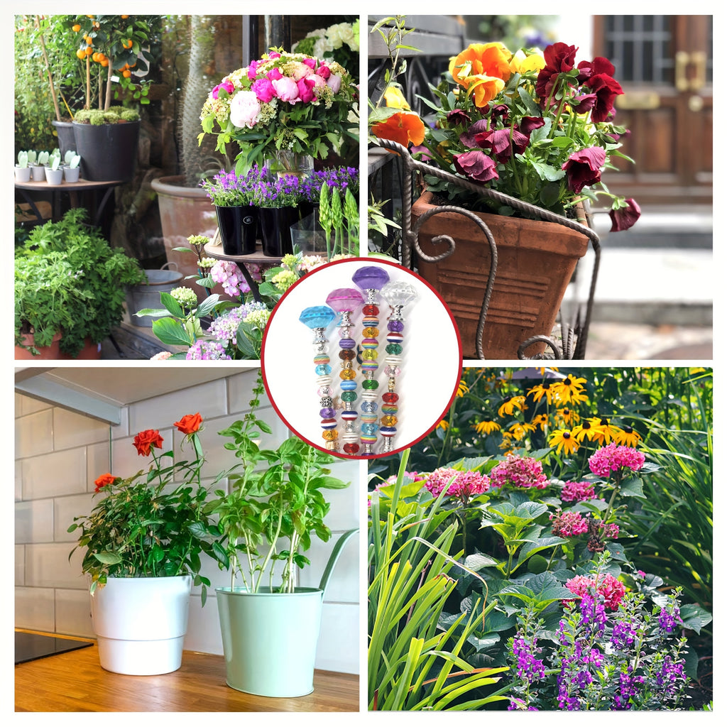 129pcs Garden Stakes Decorative Beaded Garden Stakes with Crystal Stopper Top Round Glass Bead Silver Bail Bead with Pendant Silver Bead for Outdoor Decoration