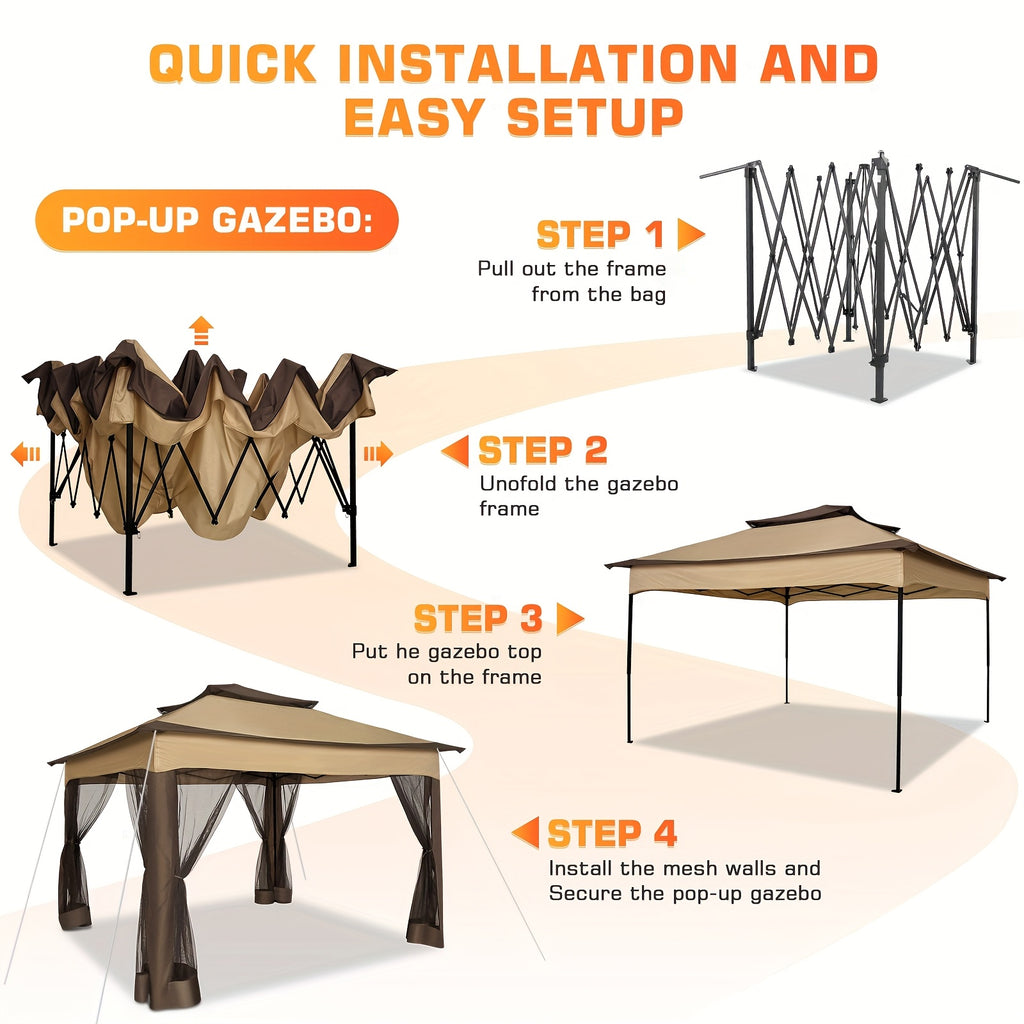 12ft×12ft/11x11ft Pop-up Patio Gazebo, Outdoor Gazebo with Mosquito Net, Double Roof Ventilation, 121 Square Feet Shade, Suitable for Lawns, Gardens, Backyards, and Decks
