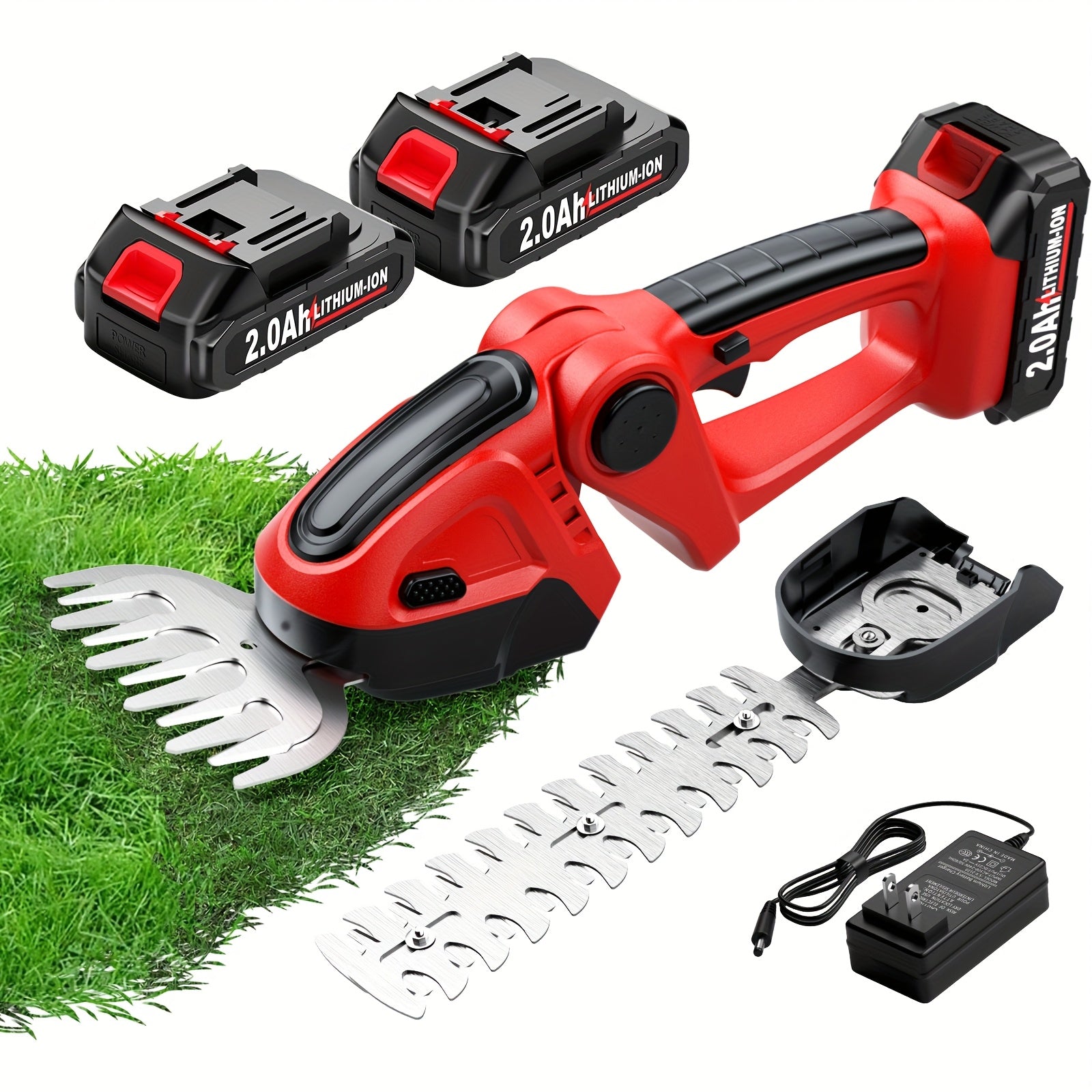 Battery-Powered Hedge Trimmer 21V Cordless Electric Hedge Trimmer and Grass Shears, 2-in-1 Handheld Lawn Trimmer/Shrub Cutter, Lightweight and Portable, Suitable for Home Garden, Landscape, Lawn, Farm, with Blades, 2000mAh Battery and Charger