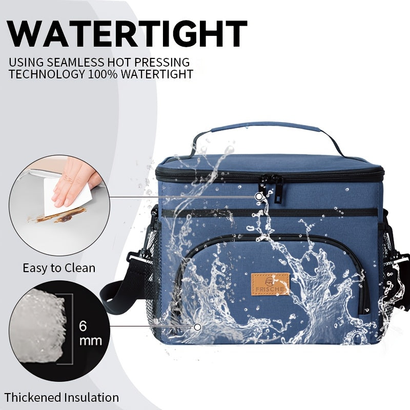 3.05 Gallons Large Capacity Picnic Bag, Non-Food Contact Women'S Insulated Lunch Bag, Reusable Handheld Cooler Bag, Portable Multifunctional Crossbody Bag with Adjustable Shoulder Strap, Thickened Wear-Resistant Fabric And PEVA Lining