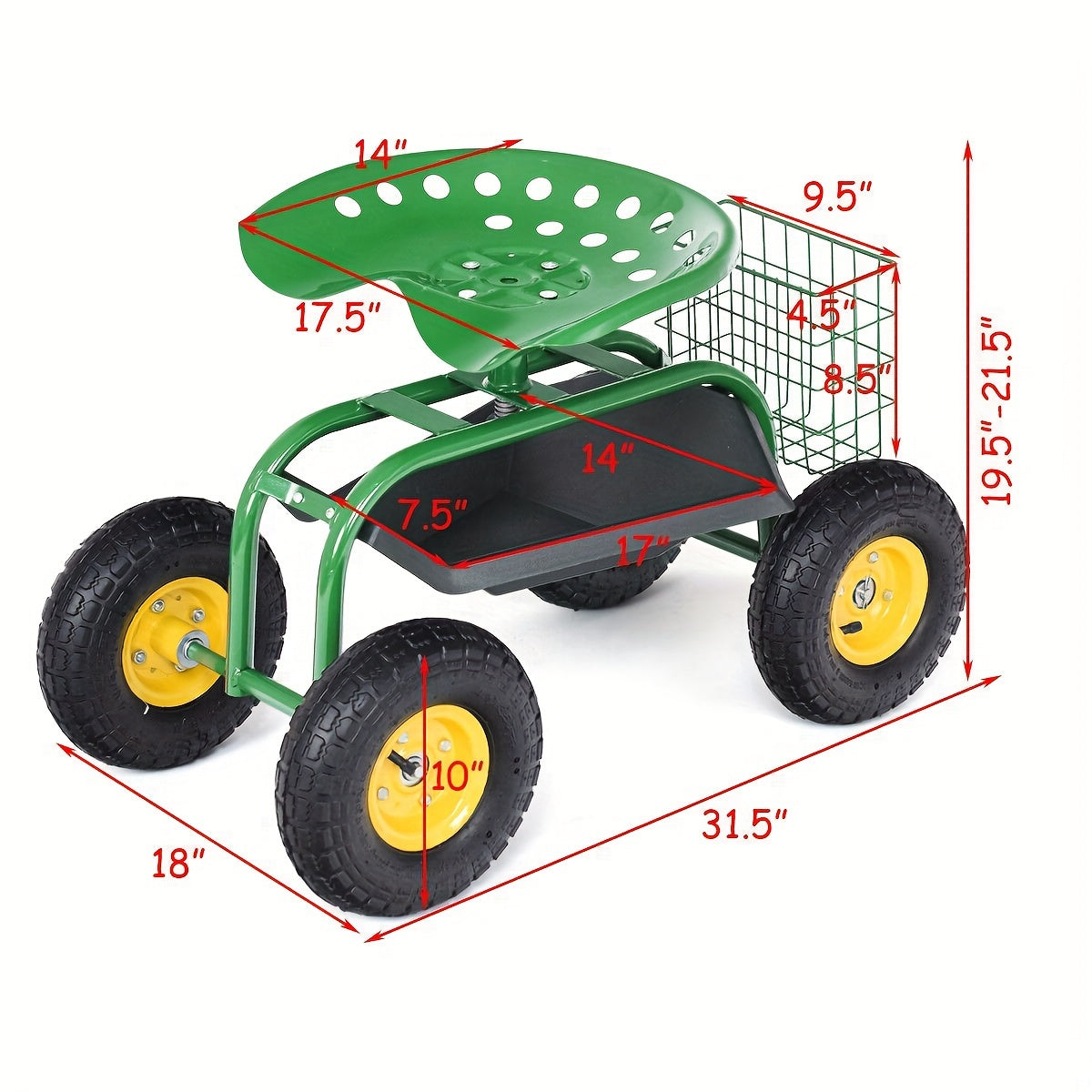 Heavy Duty Garden Cart Rolling Work Seat Gardening Planting W/ Tool Tray
