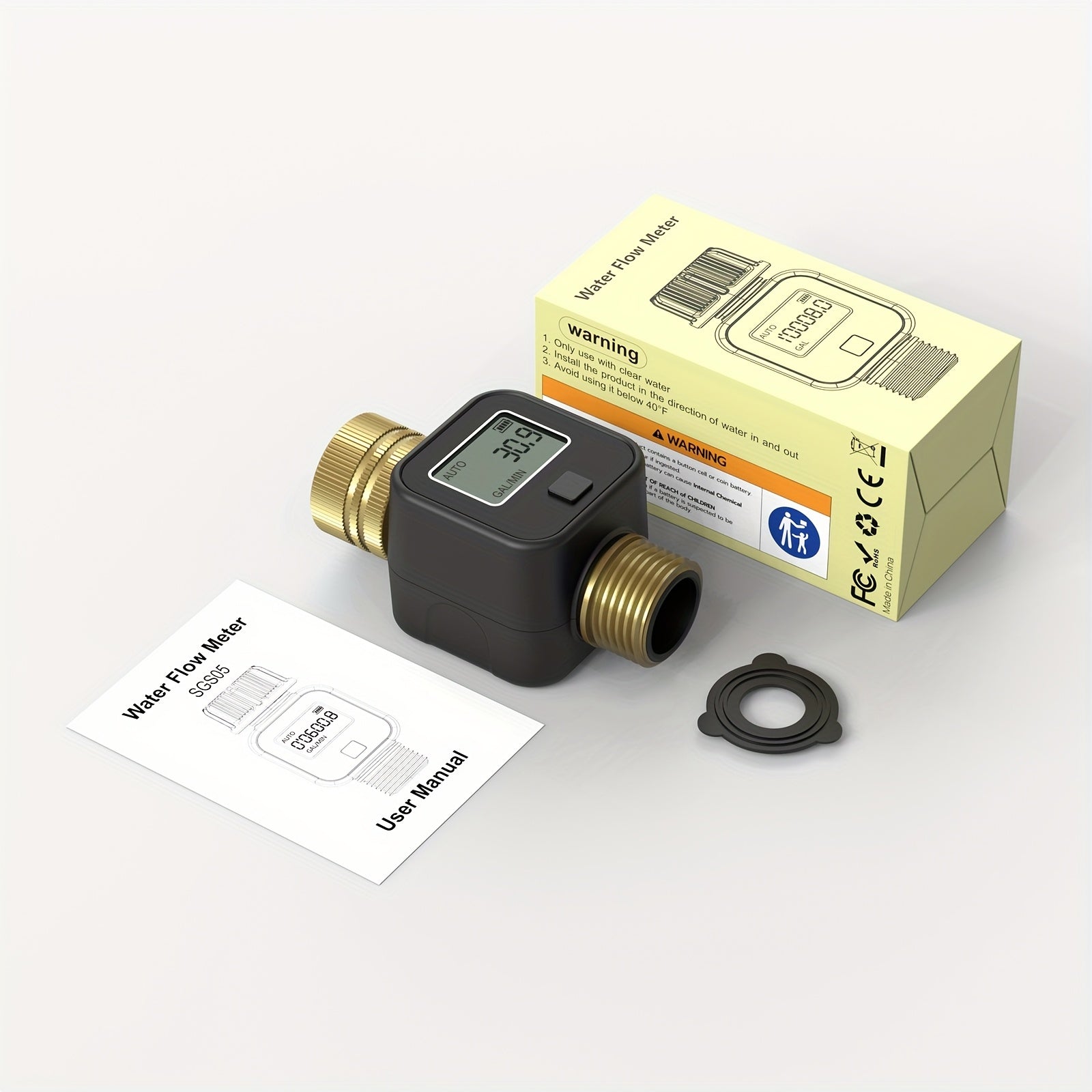 INSOMA Water Flow Meter with Brass Inlet And Outlet Metal Thread, IP55, Measure Gallon/Liter Consumption And Flow Rate for RV Water Tank Filling