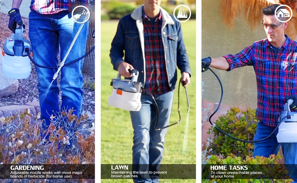 UGS02 Cordless Electric Power Garden Sprayer, 1 Gallon Tank Portable Handhel, 45 psi & 0.132 GPM (500ml per min) Grey & White 20V 2A Battery & Charger Included