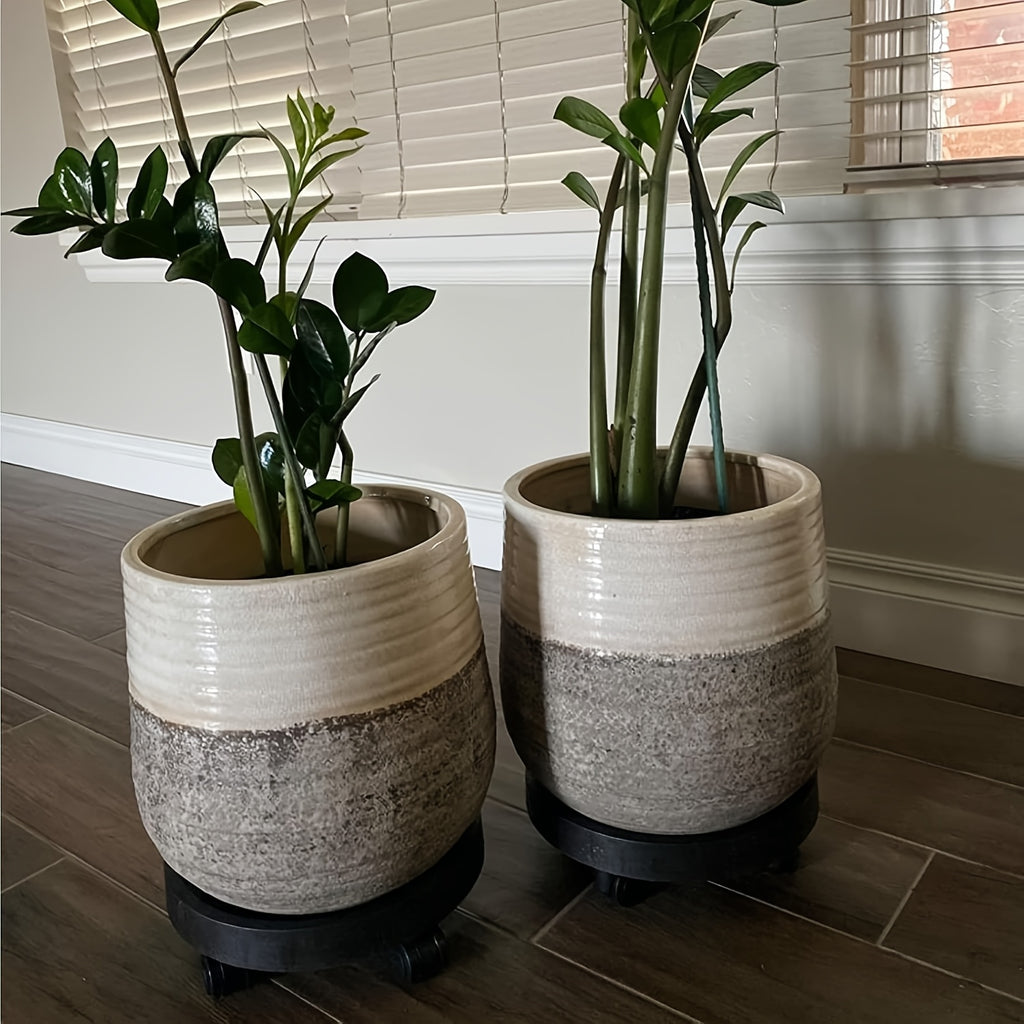 1pc Heavy Duty Wheeled Plastic Flowerpot Tray With 4 Smooth Rollers And Thickened Base - Circular High-quality Design Suitable For Large Flowerpots, Rolling Plant Racks, Potted Flower Mobile Carts, Suitable For Balcony/garden/indoor/outdoor Use