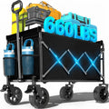280/450//500/660LBS, All Terrain Heavy Duty Folding Cart, Large Capacity Camper Suitable For Yard Shopping/ Sports/ Outdoor/ Gardening Equipment Handling, Black Multifunctional Utility Car