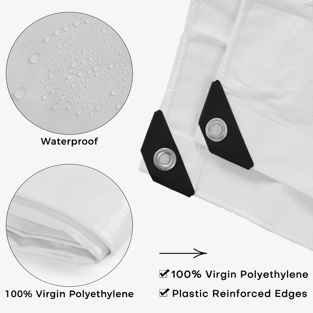 [Waterproof Outdoor Tarpaulin] Extra Thick 14 Mil Poly Tarp Cover Waterproof Snow Rain Resistant Poly White Tarpaulin With Grommets And Reinforced Edges For Outdoor Camping Pool Cover Tear And Rip Resistant Poly Tarpaulin