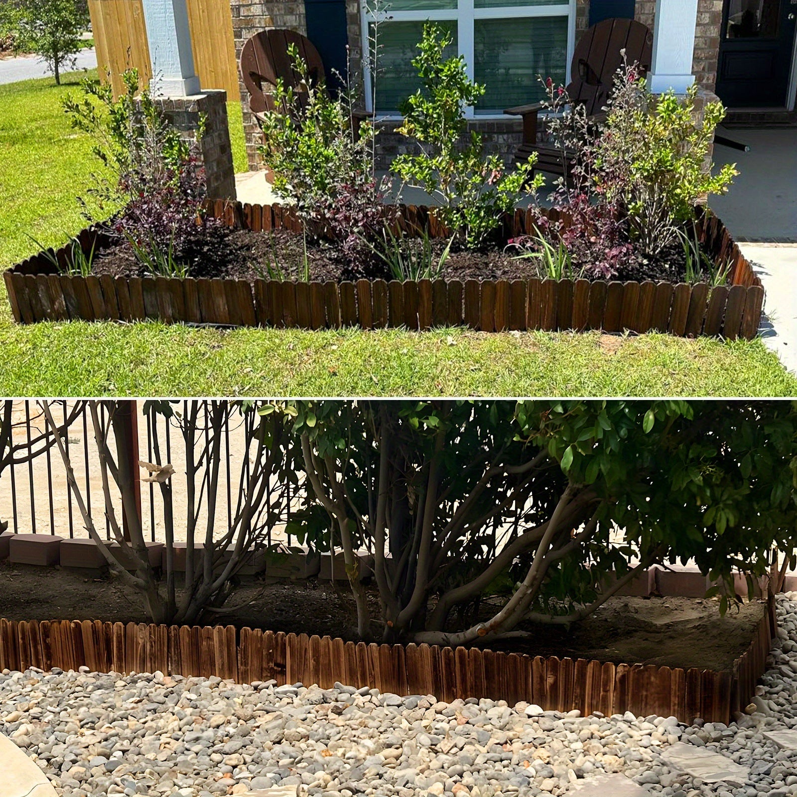 1pc 47.2-Inch Wooden Garden Edging, Decorative Small Picket Panels for Flower Bed Barriers And Landscape Fencing