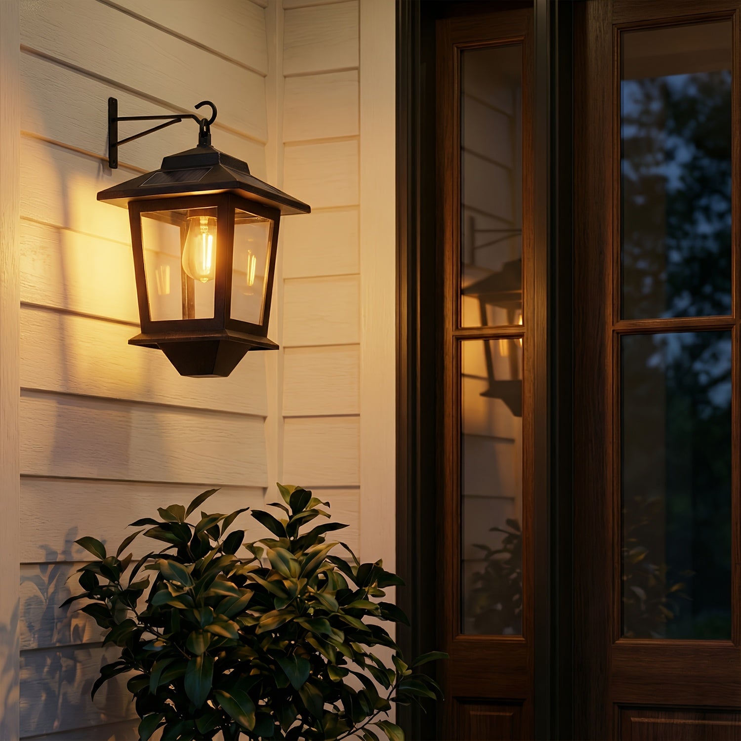 2 Pack Solar Wall Lanterns | Outdoor Hanging Solar Lights with 4 Solar Panels, Dusk to Dawn LED, Anti-Rust, 3000K Warm White, Metal Material