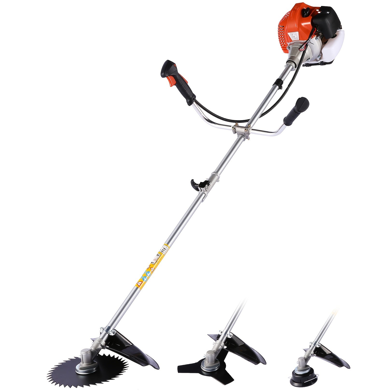 4-In-1 Gas Weeder, 18.5 Inch Cutting Path Gas Weeder, 58Cc Brush Cutter Gas Powered 2-Cycle with 4 Removable Heads, Straight Shaft String Trimmer for Weeds And Bushes, Orange/Green/Red