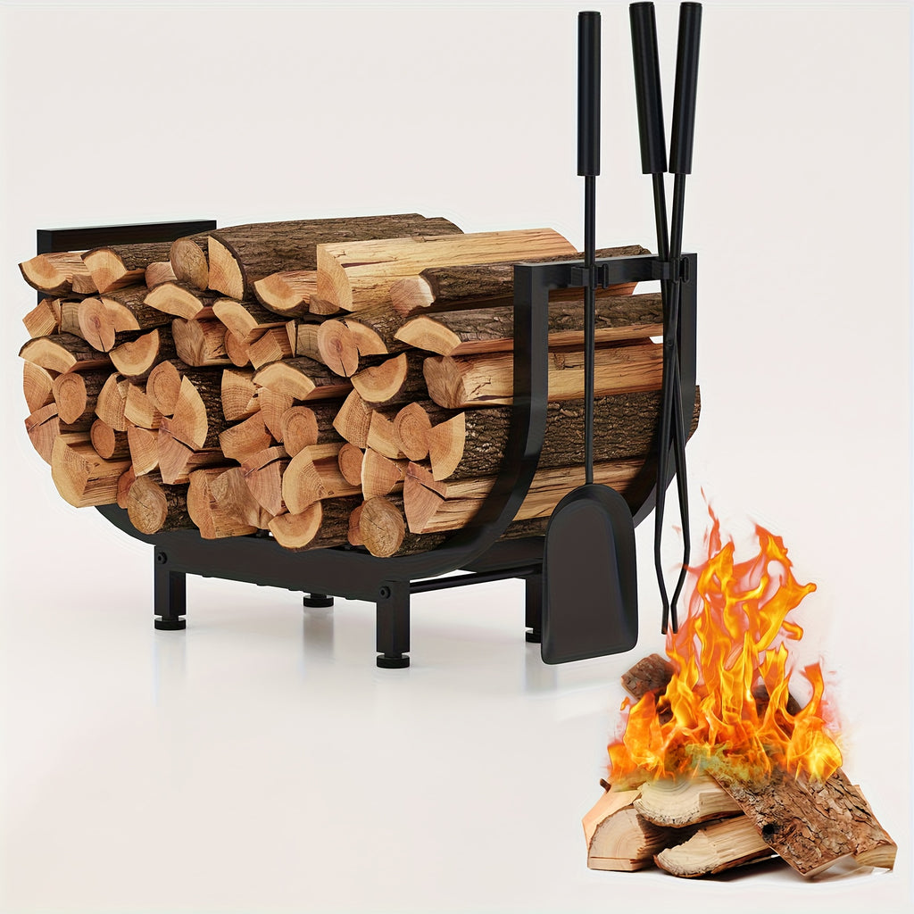 1pc Polished Metal Firewood Rack, Multipurpose Log Storage Holder, Space Saving, Easy to Assemble, Indoor Fireplace Outdoor Patio Stove Wood Storage Organizer