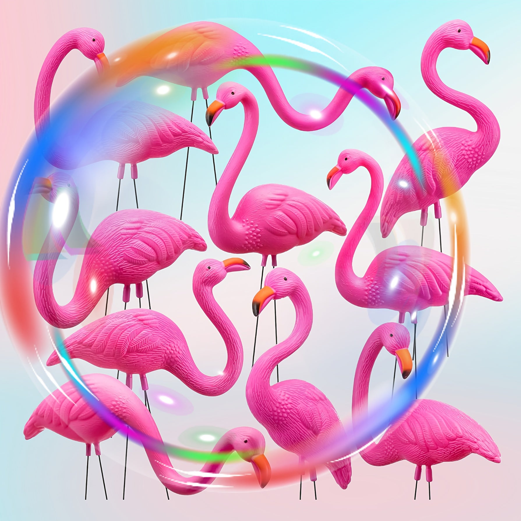 10 Pack Small Yard Flamingos Ornament Stakes, Mini Pink Flamingo Yard Decorations, Mini Lawn Plastic Flamingo Statue for Outdoor, Multi-Item Party Favor Packs.