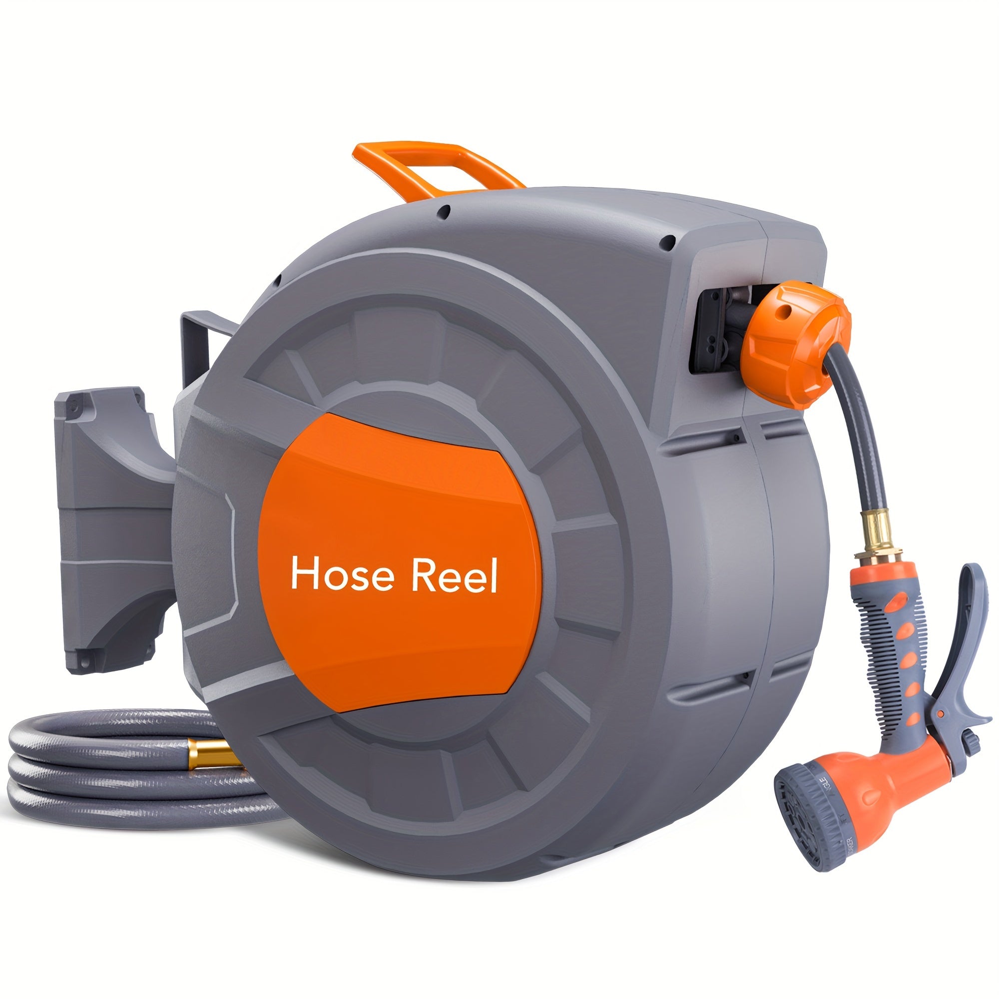 1pc EUKER Automatic Garden Hose Reel with 9-Function Sprayer, 180° Swivel, Automatic Rewind & Slow Return System, 100ft/28+2m Length, 1/2" Hose, 1/2" Hose Reel