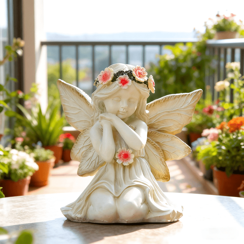 Solar Angel Garden Statue, Outdoor Lawn Decor Figurine Light, Resin Flower Sculptures with LED Lights, Art Housewarming Ornament Gift for Yard Fairy Backyard Lawn Patio Porch Balcony