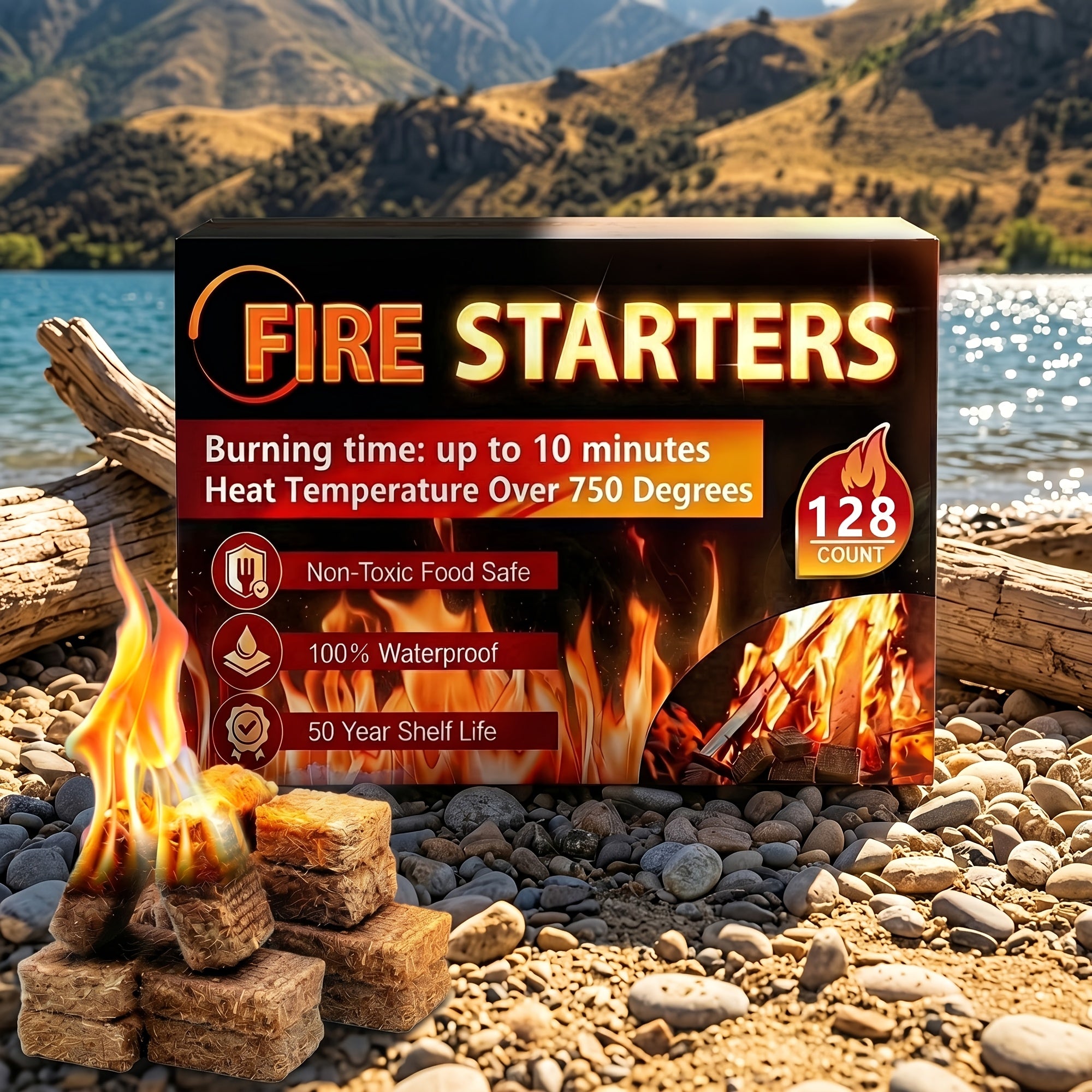 Fire Starter, Easy-Burning Fire Starter Squares for Wood Stoves, Campfires, Grill Pit And Fireplace, Natural & Waterproof BBQ Fire Starters, 64 Mini Square