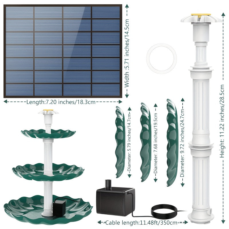 Solar Fountain, Water Feature Decoration, 6.5W Solar Fountain Pump, IPX8 Solar Water Fountain, Three-layer Dark Green Solar Water Fountain with Flowing Water, for Courtyard Decoration, Aquarium, Corridor, Lawn, Bird Bath