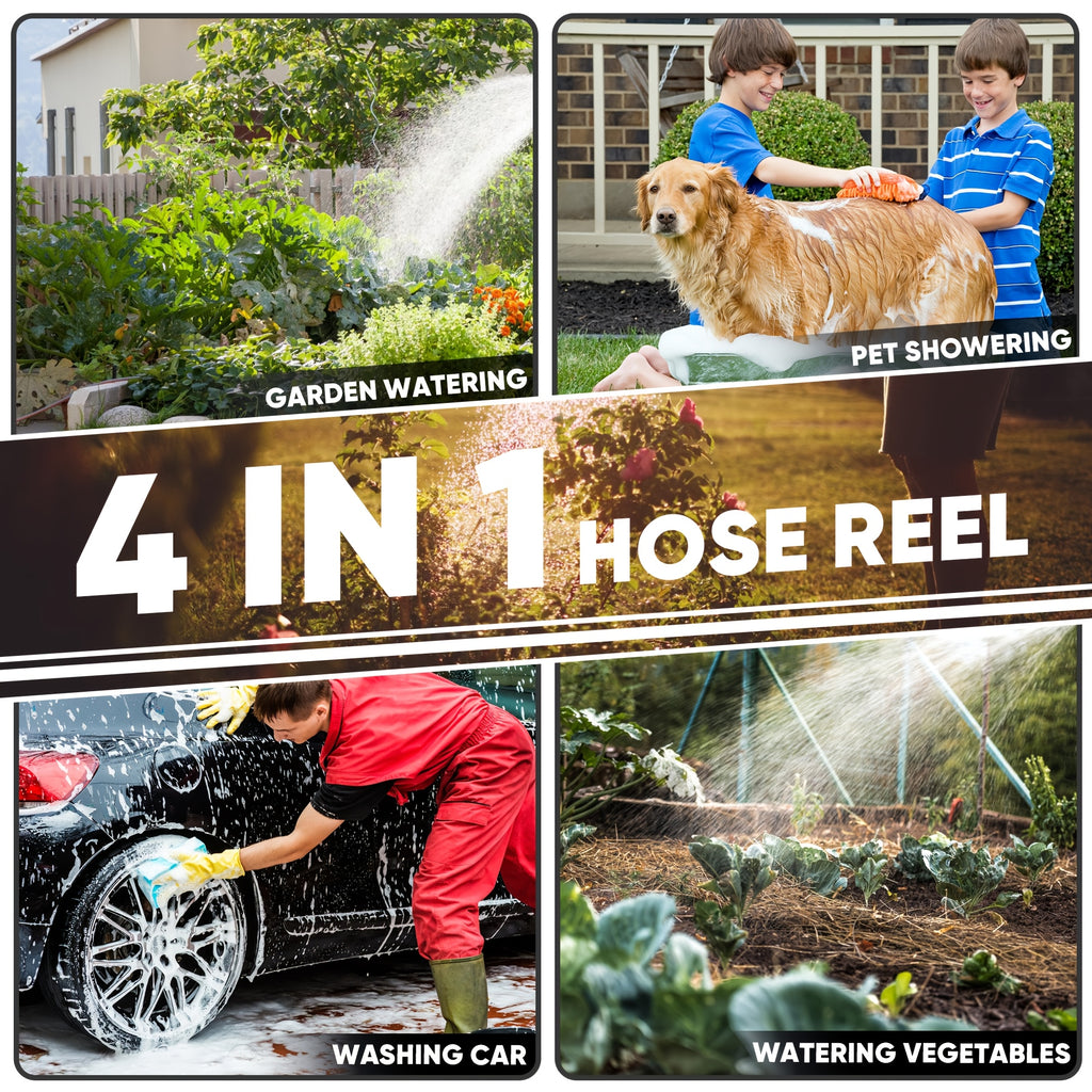 40/100/110/130FT X 1/2" Retractable Garden Hose Reel, Decorative Outdoor Garden Hose Reels - Automatic Self-Retracting Wall-Mount Hose Reel with Enclosed Storage, Any Length Lock, 10 Patterns Nozzle