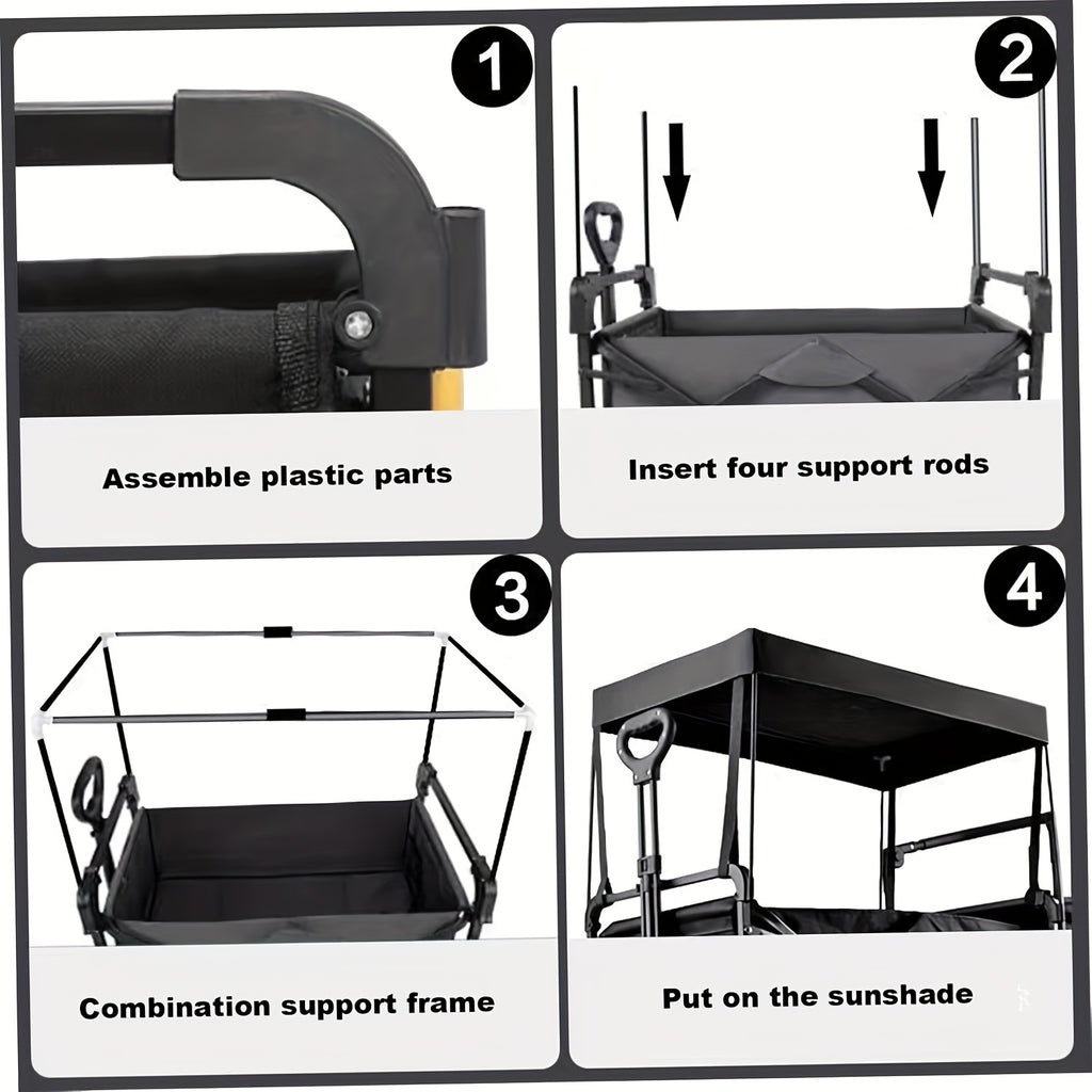 Universal Camping Cart Roof - Removable Awning, for 33.8-37" Folding Utility Carts, Quick Setup (Wagon Not Included), for Pet Strollers, Camping Haulers, Beach Wagon Sun Shade