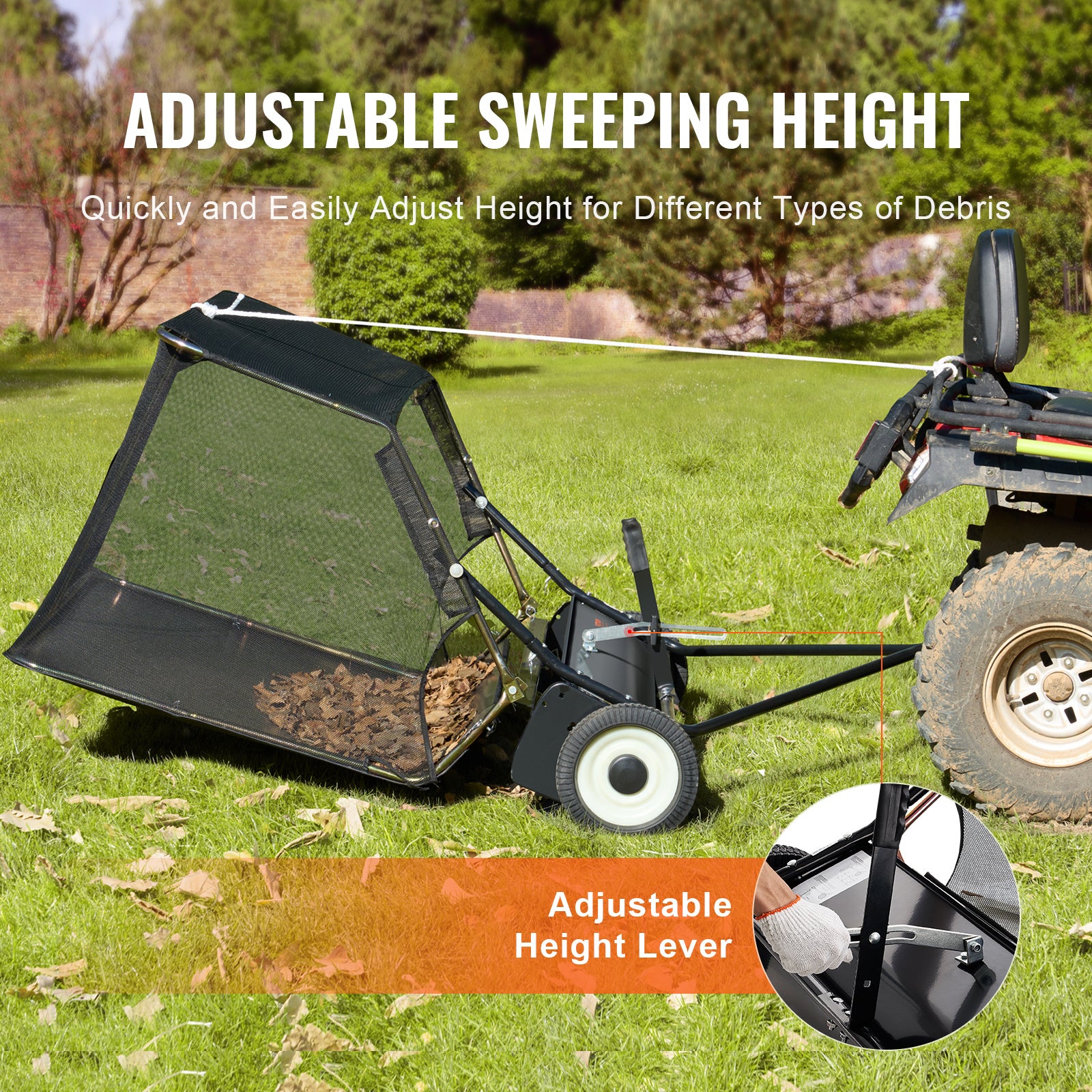 VEVOR Push Lawn Sweeper, 21-inch Leaf & Grass Collector, Strong Rubber Wheels & Heavy Duty Thickened Steel Durable to Use with Large Capacity 3.5 cu. ft. Mesh Collection Bag, 2 Spinning Brushes