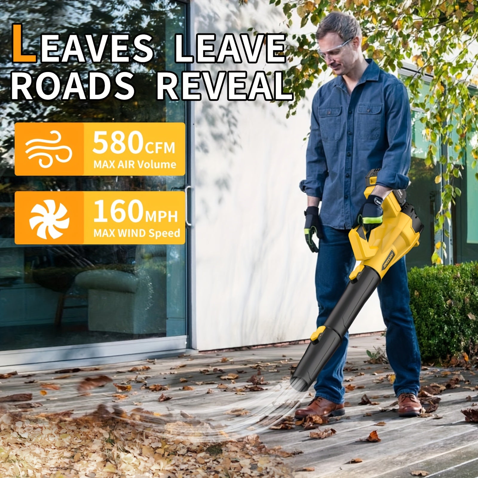 High Power Cordless Leaf Blower with 4.0Ah Batteries, 580CFM/160MPH, 6 Speed Levels & Extension Nozzle - Ergonomic Non-Slip Handle, Lightweight Design for Lawn Care, Yard, Snow, Pet Hair, Ideal Father's Day Gift, Best for Christmas