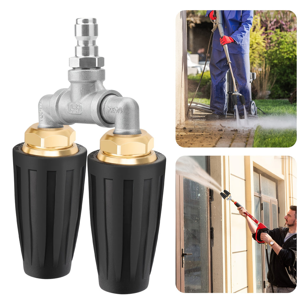 Heavy-Duty Dual Turbo Pressure Washer with 360° Rotating Twin Jet Spray Head - High-Power Turbo Nozzle, Brass Fittings & Metal Body for Driveway, Vehicle, Cleaning - Portable/ Pressure Washer Suitable for &