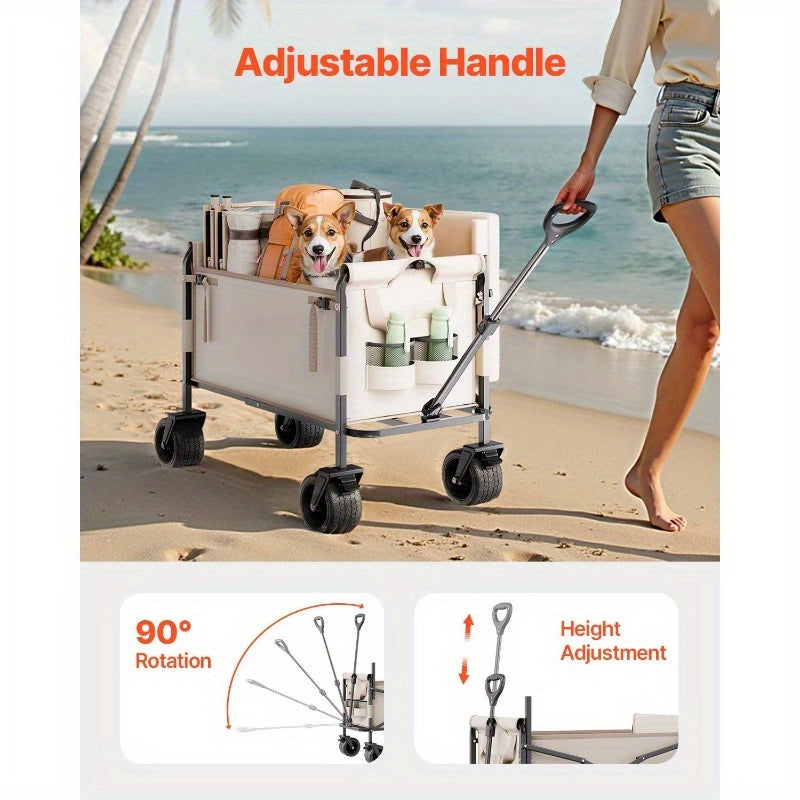 Heavy-Duty 550Lb Capacity Foldable Utility Wagon Cart with 58.12Gal Capacity- Convertible to Bench, All-Terrain Wheels & Ergonomic Handle for Camping, Beach, Picnics, Gardening- Durable Metal Frame, Large Foldable Wagon, Garden Tool Hauler