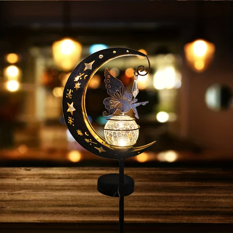 1pc Solar Moon Fairy Garden Lamp - Outdoor, Solar Powered LED Pathway Lights for Walkway, Yard, Lawn, Patio or Courtyard Decoration