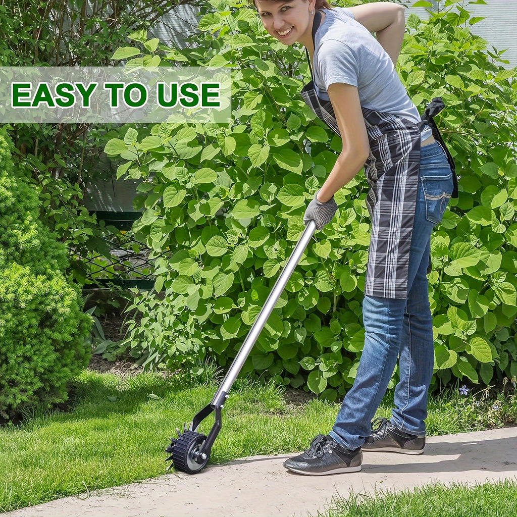 The Sakerplus Wheeled Lawn Trimmer - Features a 3/4 Stainless Steel Handle - And Is Designed for Manual Use - As a Rotary Lawn Edger - It Is Ideal for Yard Weeding And Sidewalk Trimming