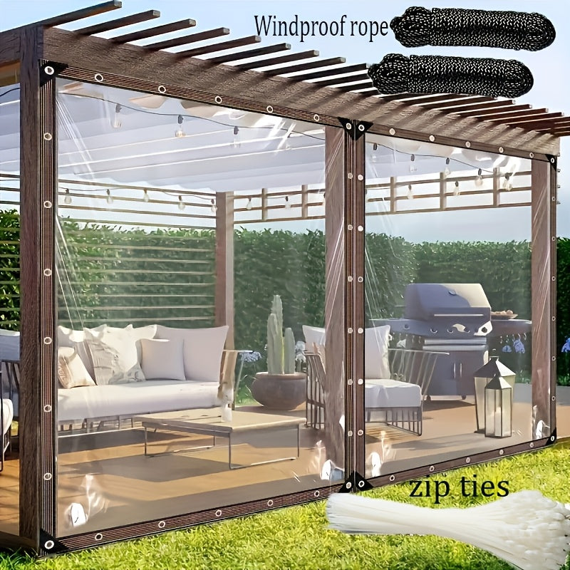 Heavy Duty Clear Waterproof Windproof Tent Cloth - Attached Loops, Ropes And Ties for Outdoor Use - Perfect for Patios, Chicken Coops, Porch Awnings, Plant Covering And Camping
