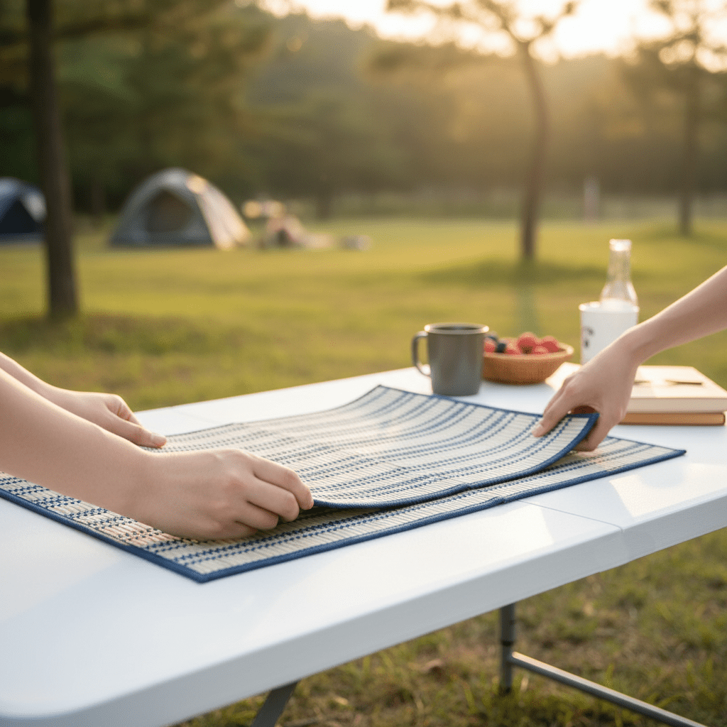 4 FT Plastic Folding Camping Table, 3-Level Adjustable Height Portable Table, HDPE Indoor Outdoor Table for Party, Picnic, Dining, Garden & Party Activities, White