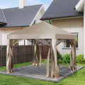 10x10 Outdoor Canopy Tent with Mosquito Netting, Portable Easy Up Outdoor Screen House Shelter Fully Sealed for Patio, Camping And Picnic(Tan)