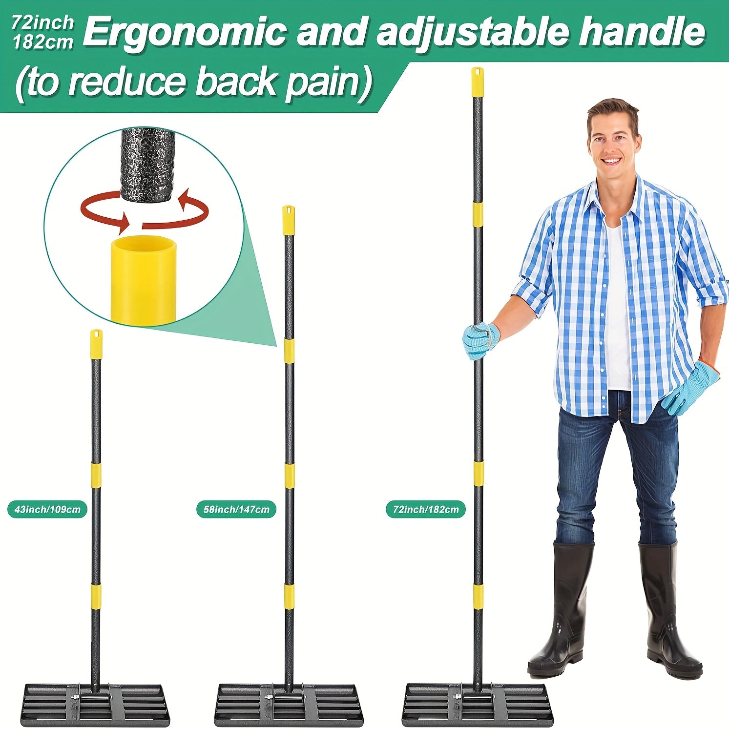 YEYEBEST Lawn Leveling Rake, 17X10 Heavy Duty Lawn Leveler Tool for Lawns with 5/6FT Ergonomic Handle, Yard Garden Golf Course
