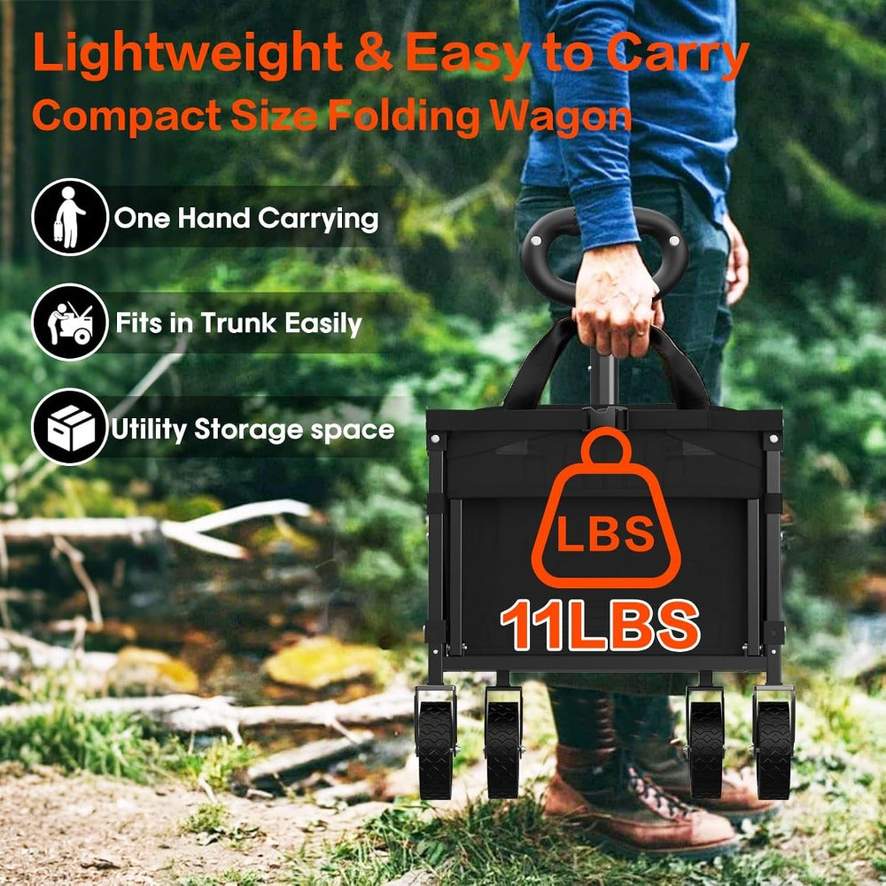 360LBS Heavy-Duty Wagons Carts Foldable Collapsible Wagon Cart with Wheels and Tailgate, Folding Utility Wagon Carts for Groceries, Outdoor Camping, Shopping, Beach, Garden