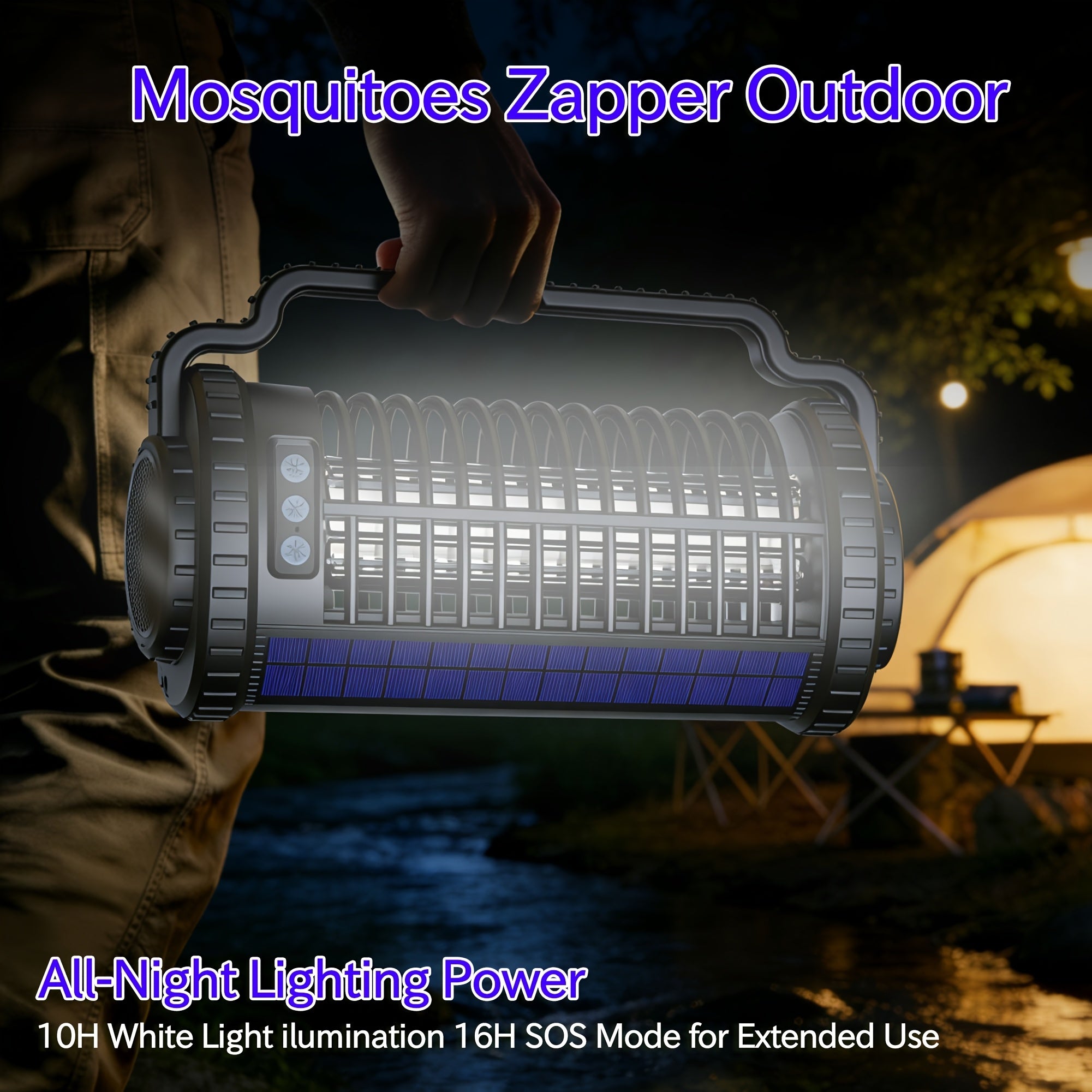 Solar Bug Zapper & Mosquito Killer Lamp - UV, Auto-Sensor, Dual Charging (Solar + USB) With 4000mAh Battery, Lighting Mode, For Indoor/Outdoor, Camping, Patio, Effectively Traps & Kills Mosquitoes, Flies, Gnats, Fruit Flies Mosquito Trap.