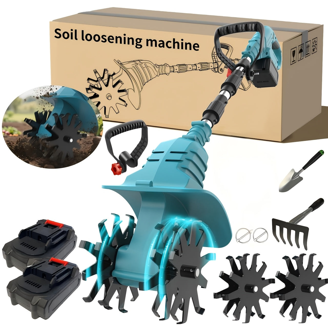 Cordless Electric Tiller And Garden Scarifier, Cordless Tiller 270 RPM Lightweight, Portable with 2 X 3.0Ah Batteries And Charger, Durable Metal Structure Landscape Maintenance, Compact Design, Long-Lasting Performance