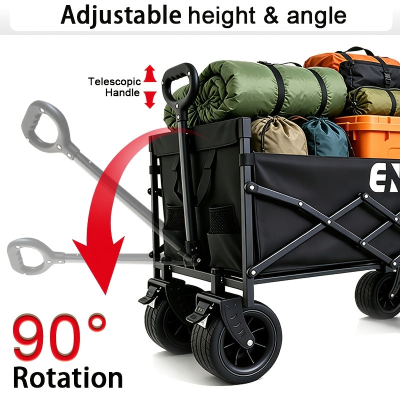 ENB Foldable High-Capacity Garden Cart with Quiet Swivel Wheels And Dual Brakes, Durable Fabric Cover All-Terrain Hand Cart Ideal for Outdoor Camping, Picnics, Shopping, And Street Vending. Perfect for Groceries, Shopping, Gardening, And Camping.
