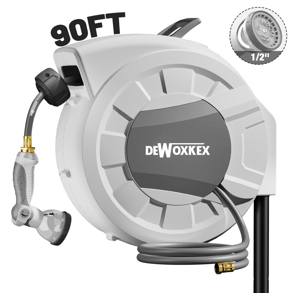 1pc 1/2 Inch 40/70/100/110/130ft Retractable Hose Reel | Super Heavy Duty, Auto Rewind, Slow Return System, Any Length Lock, 180° Swivel Wall Mount Bracket, Ideal for Outdoor Garden & Lawn